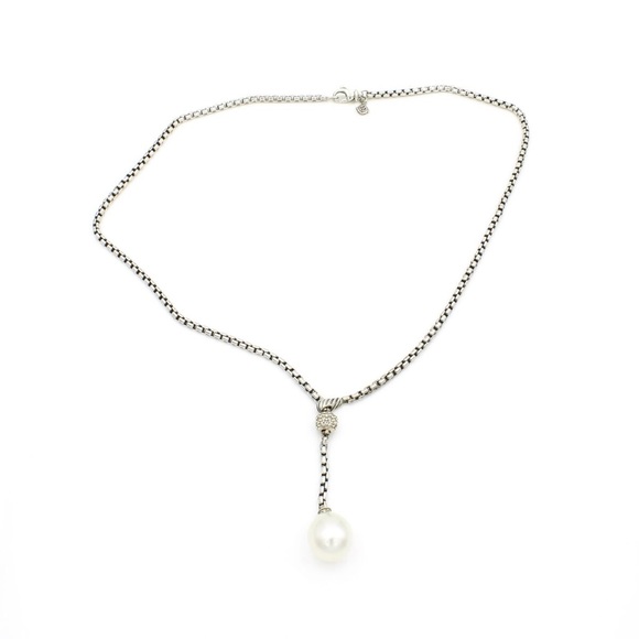David Yurman Pearl Sterling Silver Y Drop Necklace - Picture 5 of 11